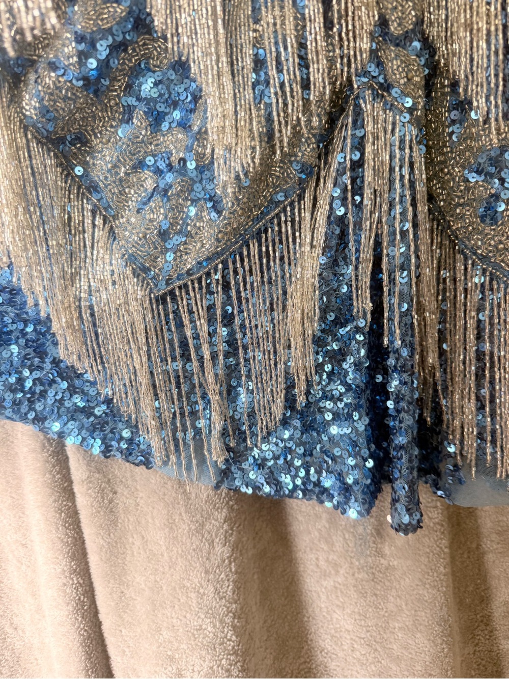 Jovani Blue Silver Sequin Fringe One-Shoulder Dress Sz 0 - Picture 8 of 16